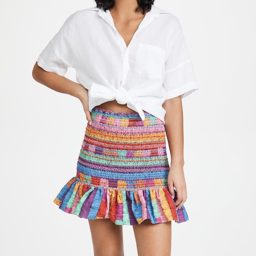 Farm Rio Smocked Embroidered Mini Skirt